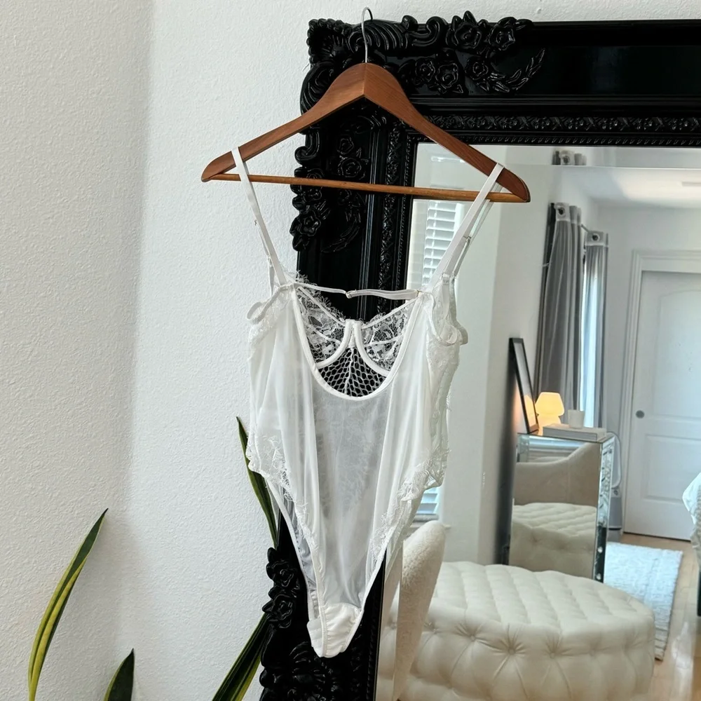 Fashion Nova | Women’s White Lace Lingerie Bodysuit - Picture 2 of 4